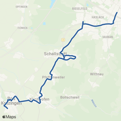 RVF Bad Krozingen Schulzentrum ↔︎ Freiburg Hbf map
