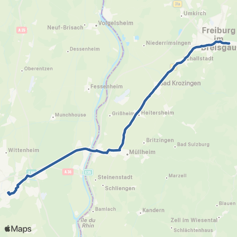 RVF Mulhouse - Fribourg ↔︎ Fribourg - Mulhouse map