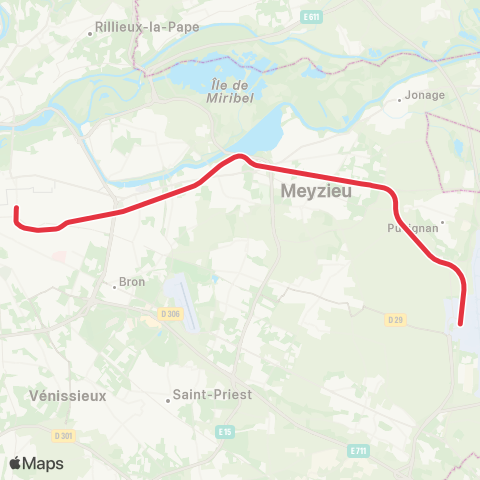 Rhônexpress Lyon Part-Dieu - Aéroport St Exupéry map