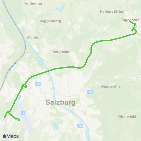 Salzburg Verkehr Eugendorf - Salzburg Taxham Europark - Wals - Salzburg Flughafen / Airport map
