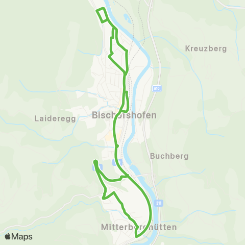 Salzburg Verkehr Citybus Bischofshofen Südtiroler Straße - Bahnhof - Mitterberghütten und zurück map