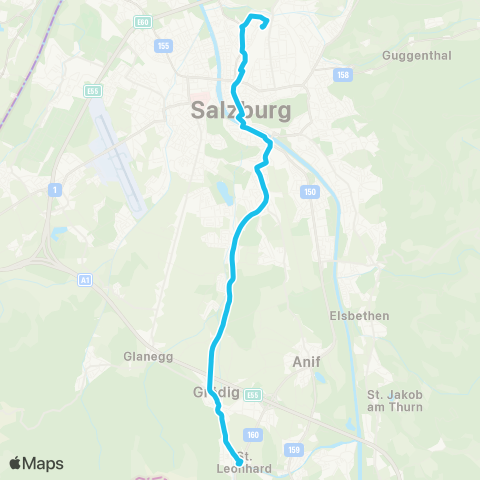 Salzburg Verkehr Grödig Untersbergbahn-Salzburg Fanny-v.-Lehnert-Straße map