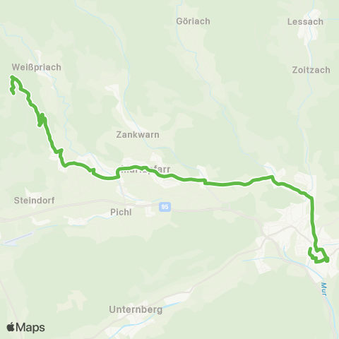 Salzburg Verkehr (Tamsweg) - Mariapfarr - Fanningberg Winterfahrplan Nebensaison map