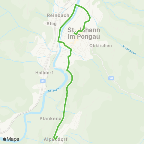 Salzburg Verkehr Skibus L1 St.Johann Postamt - Alpendorf Gondelbahn map