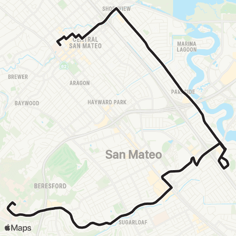 SamTrans Downtown San Mateo - Coll of San Mateo map