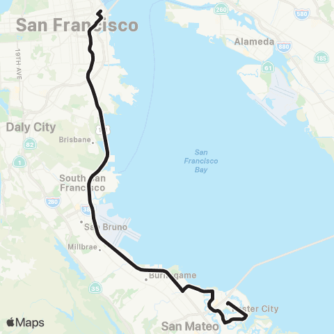 SamTrans Foster City - San Francisco map