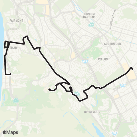 SamTrans IBL  Middle School - San Bruno BART map