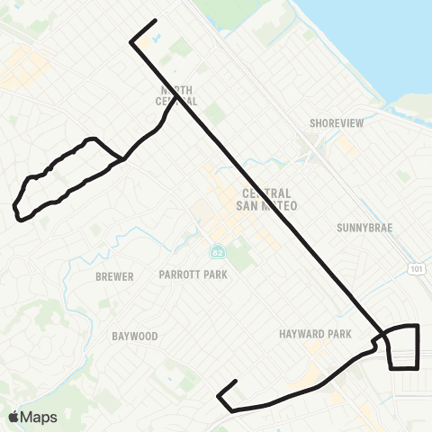 SamTrans Peninsula / Humboldt - Borel MS via Poplar map