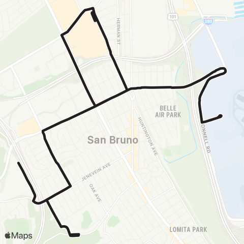 SamTrans SFO - Shelter Creek map