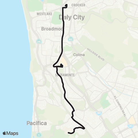 SamTrans Daly City BART - Skyline College map