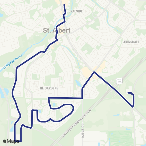 St. Albert Transit Heritage Lakes - Riel map
