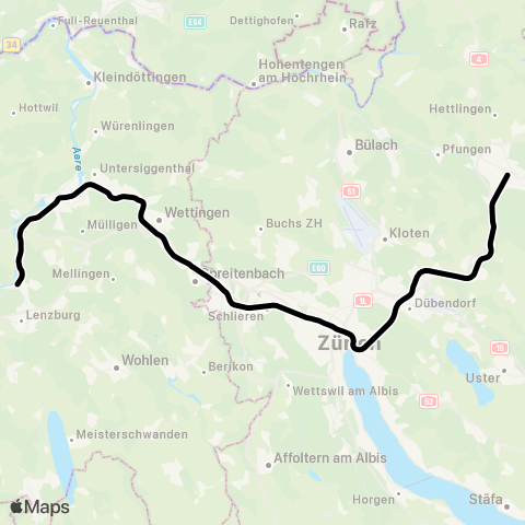 SBB CFF FFS Wildegg - Winterthur map
