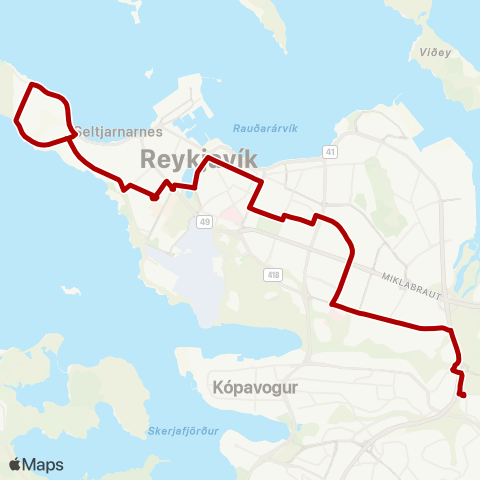 Strætó Mjódd - Seltjarnarnes map