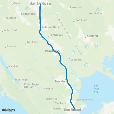 Sonoma County Transit Novato, Petaluma, Rohnert Pk, Santa Rosa map