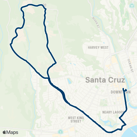 Santa Cruz METRO UCSC - Downtown via Bay map