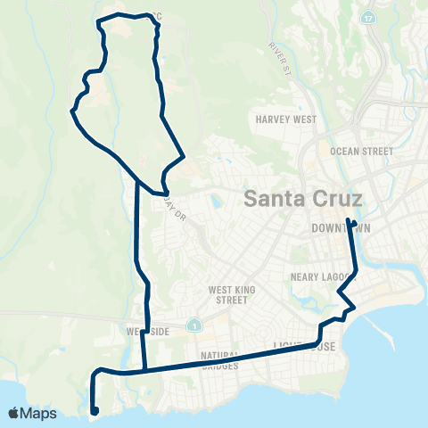 Santa Cruz METRO UCSC via Main Gate - Delaware map