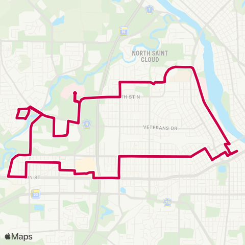 Metro Bus Route 1 map