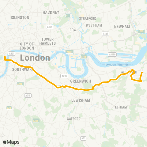 Stagecoach London Whitehall / Horseguards Av - Griffin Rd / Plumstead Sta map