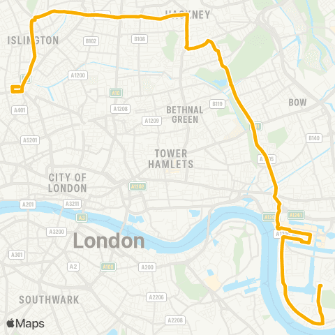 Stagecoach London White Lion Street - Isle of Dogs Asda map