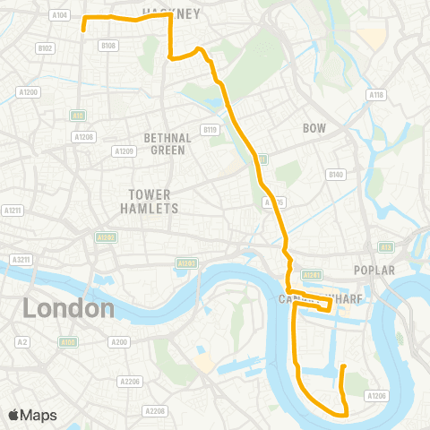 Stagecoach London Dalston Junction Sta - Isle of Dogs Asda map