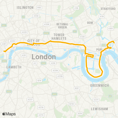 Stagecoach London Canning Town - Trafalgar Square map