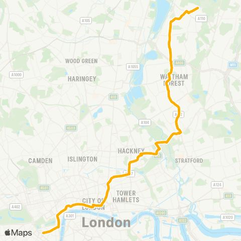 Stagecoach London Chingford Sta - Westminster Cathedral / Victoria Sta map