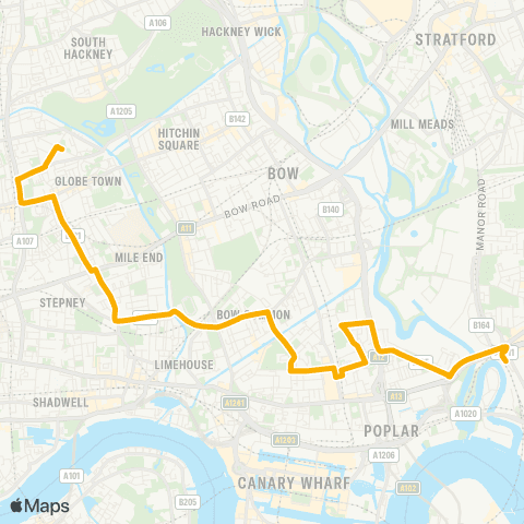 Stagecoach London Canning Town - Bonner Road map
