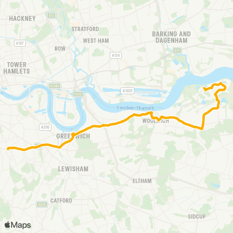 Stagecoach London Peckham Bus Sta - Thamesmead Town Centre map