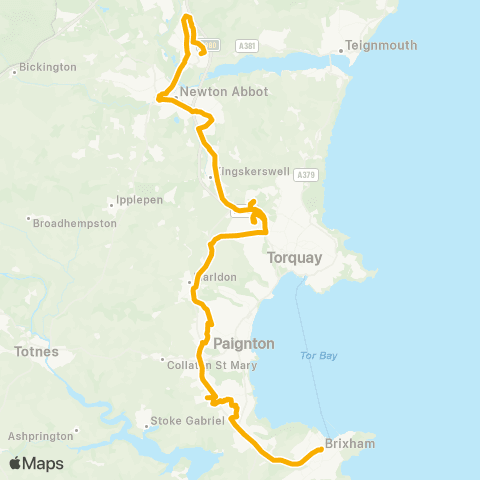 Stagecoach South West Town Square - Torbay Hosp Main Entrance map