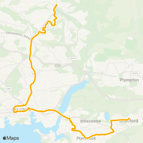 Stagecoach South West The George P&R - Sherford Vale School map