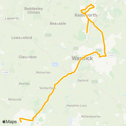 Stagecoach Midlands Hill Wootton Road - Bell map