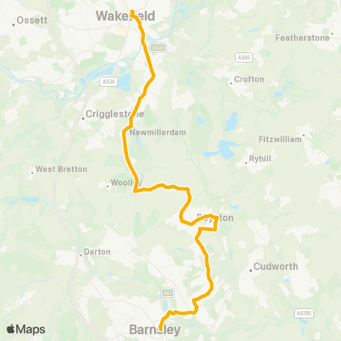 Stagecoach Yorkshire Wakefield Bus Sta - Barnsley Interchange / A13 map