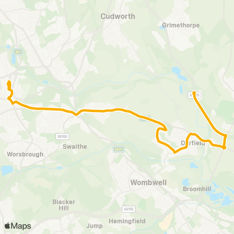 Stagecoach Yorkshire Barnsley Rd / High St - Barnsley Interchange / A20 map