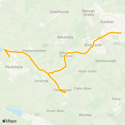 Stagecoach Yorkshire Dodworth Rd / Lancaster St - Penistone Grammar Sch Bus Pk / Huddersfield R map