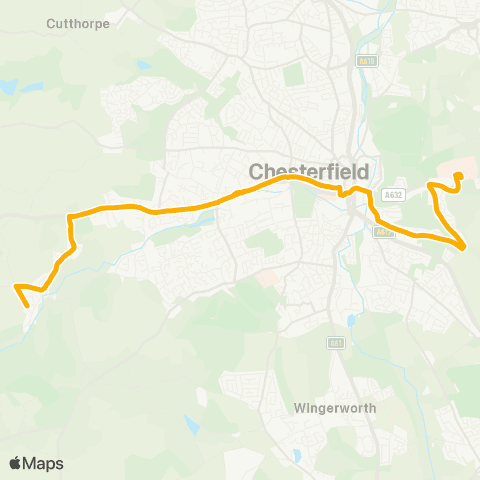 Stagecoach Yorkshire Chesterfield Royal Hosp Stop 1 - Gallery Ln Terminus map