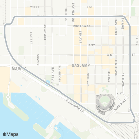 MTS SDG&E Silver (Downtown Loop) map