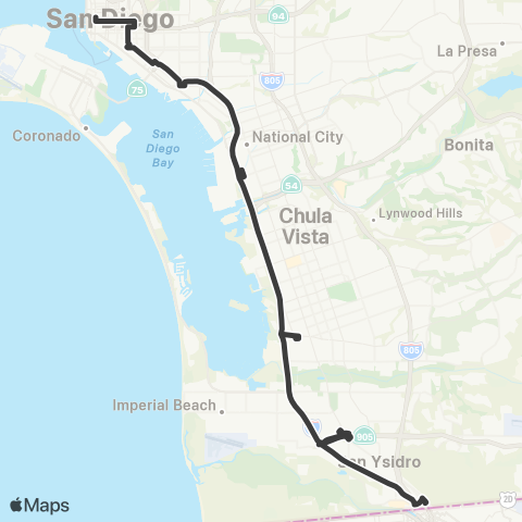 MTS Downtown - San Ysidro (Owl Service) map