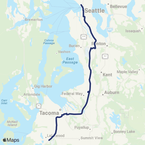 Sound Transit Night Bus Lakewood / Downtown Seattle map