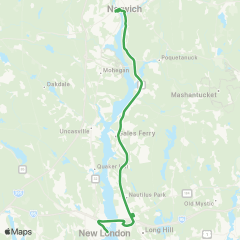 SEAT Norwich - New London via Rt 12 & Groton map