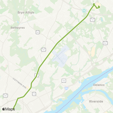 SEPTA Blvd Direct Neshaminy Mall to FTC map