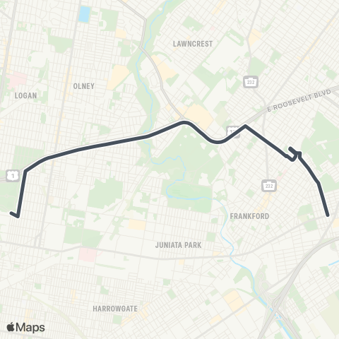 SEPTA Torresdale-Bridge to 10th-Lycoming map
