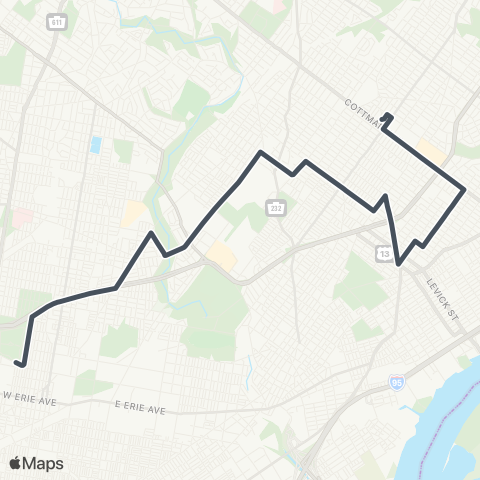 SEPTA Castor-Cottman to 10th-Lycomng map