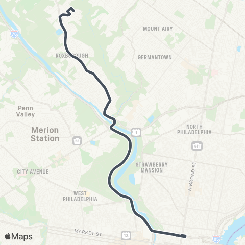 SEPTA Andorra / Roxborough to Broad-Vine map