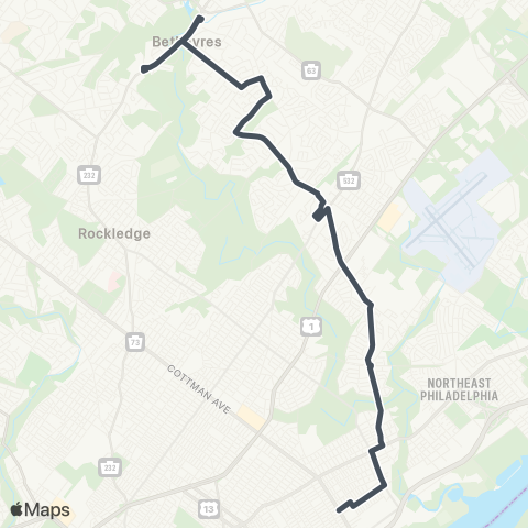 SEPTA Holy Redmr Hosptl to Cottmn-Torrsdl map