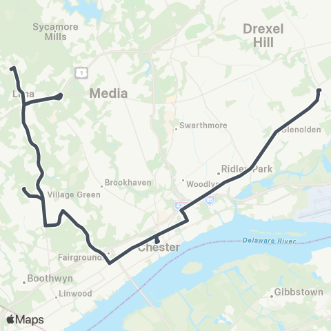 SEPTA Wawa Station to Darby Transit Ctr map