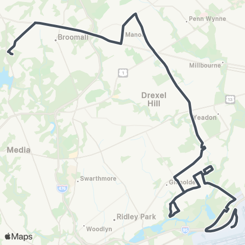 SEPTA DCCC / Darby Transit Ctr to Airport map