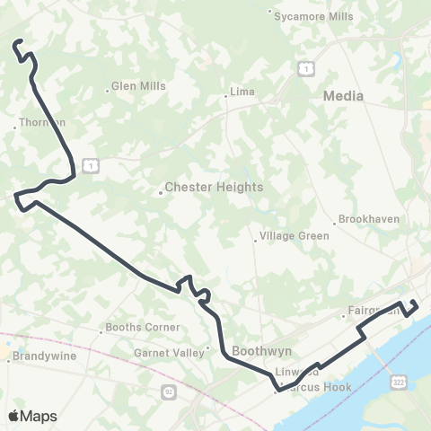 SEPTA Cheyney U to Chester Transit Center map