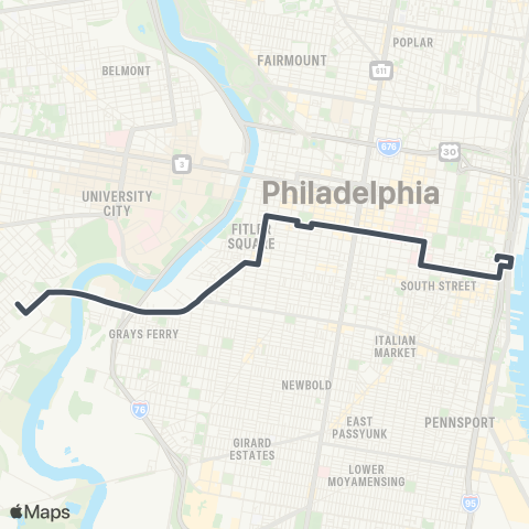 SEPTA Columbus-Dock to 50th-Woodland map