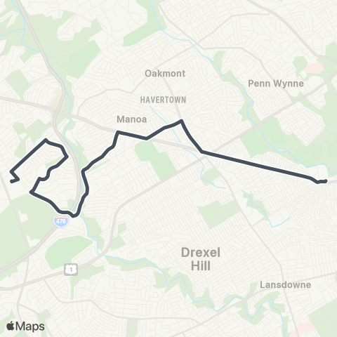 SEPTA Lawrence Park via Manoa to 69th TC map