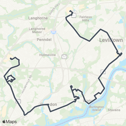 SEPTA Neshaminy to Oxford Valley Mall map